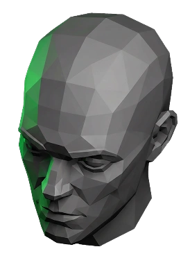 Planar human head model viewed from above with a green light on the left side.