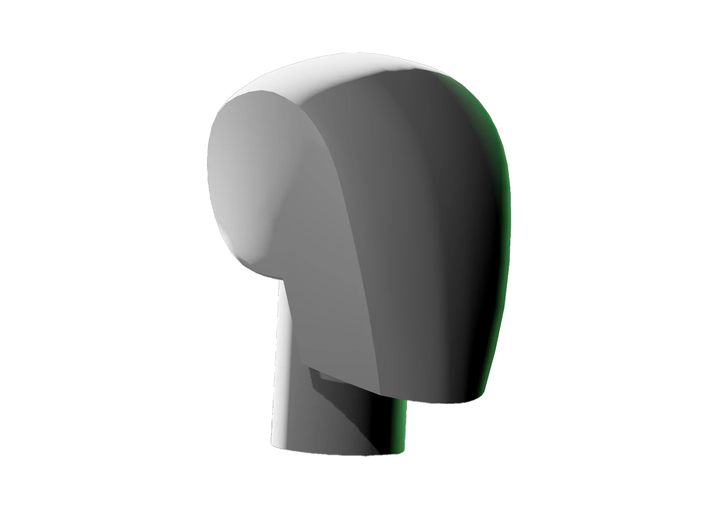 Gray 3D model of the Loomis Method head in profile view with rim and edge lighting.